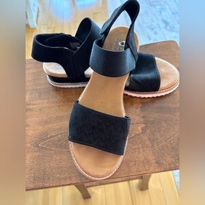 Black and Tan Bobs Sandals with Ankle Strap